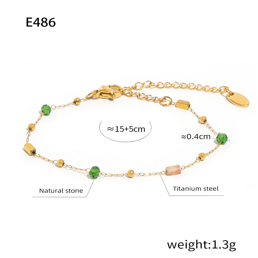 Wholesale Fashion Personality Titanium Steel Gold-plated Natural Stone Hand-beaded Simple Necklaces